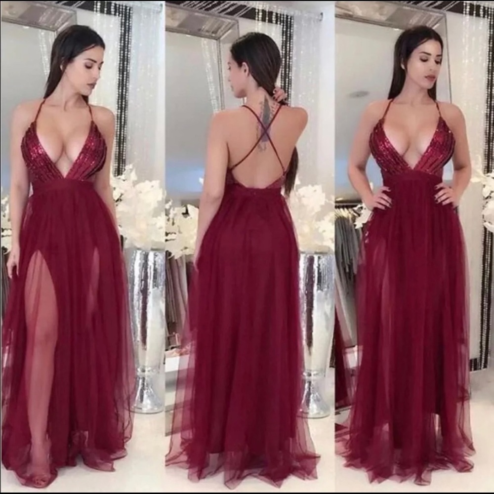 😍😍🍷Wine Sequin Top Showstopper Gown🍷😍😍